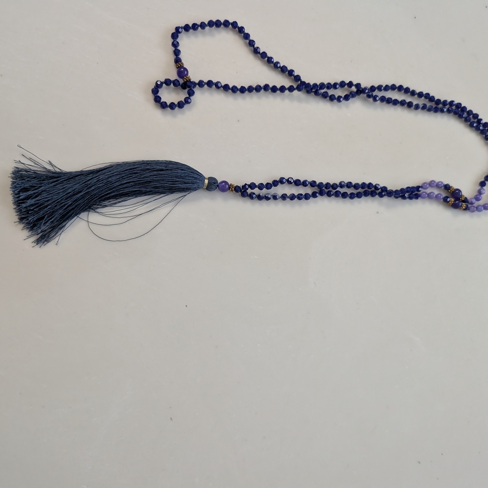 Beaded Tassel Necklace in Deep Blue - Women Jewelry